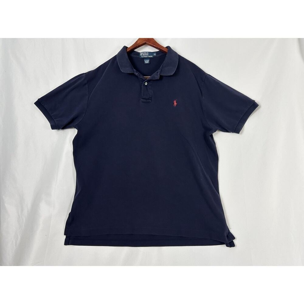 Vintage Polo Ralph Lauren Mens XL Navy Blue Shirt Red Pony Made In Hong Kong
